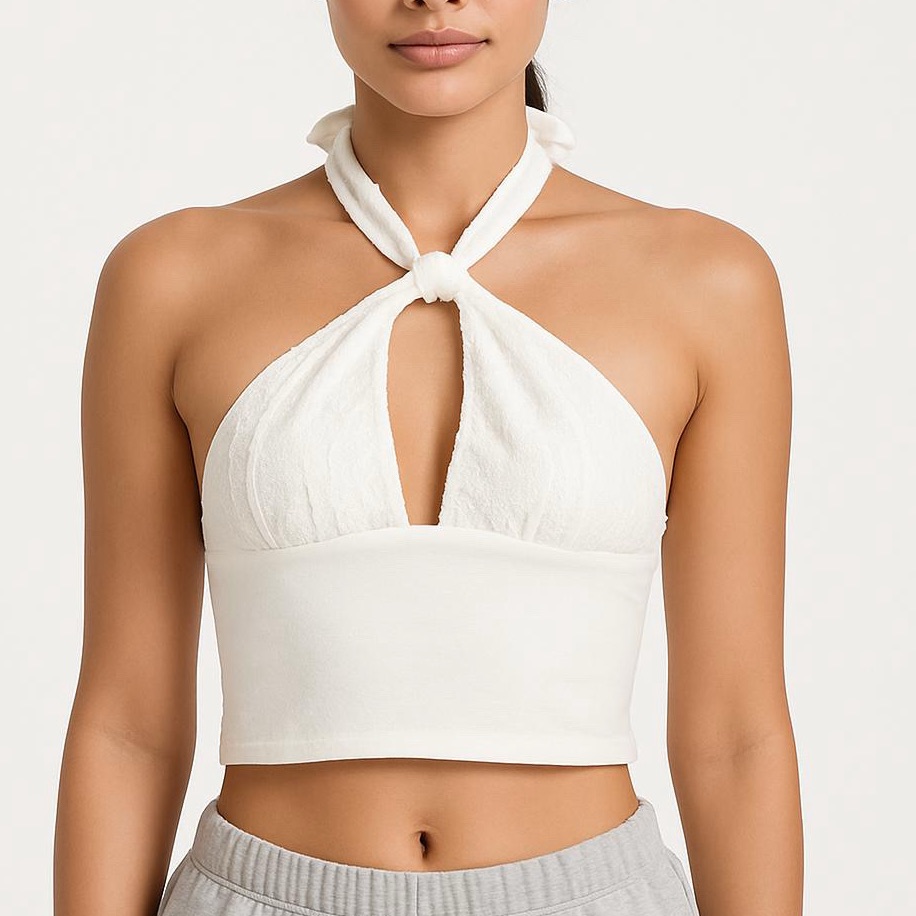 White Tie-Up Lace Crop Top